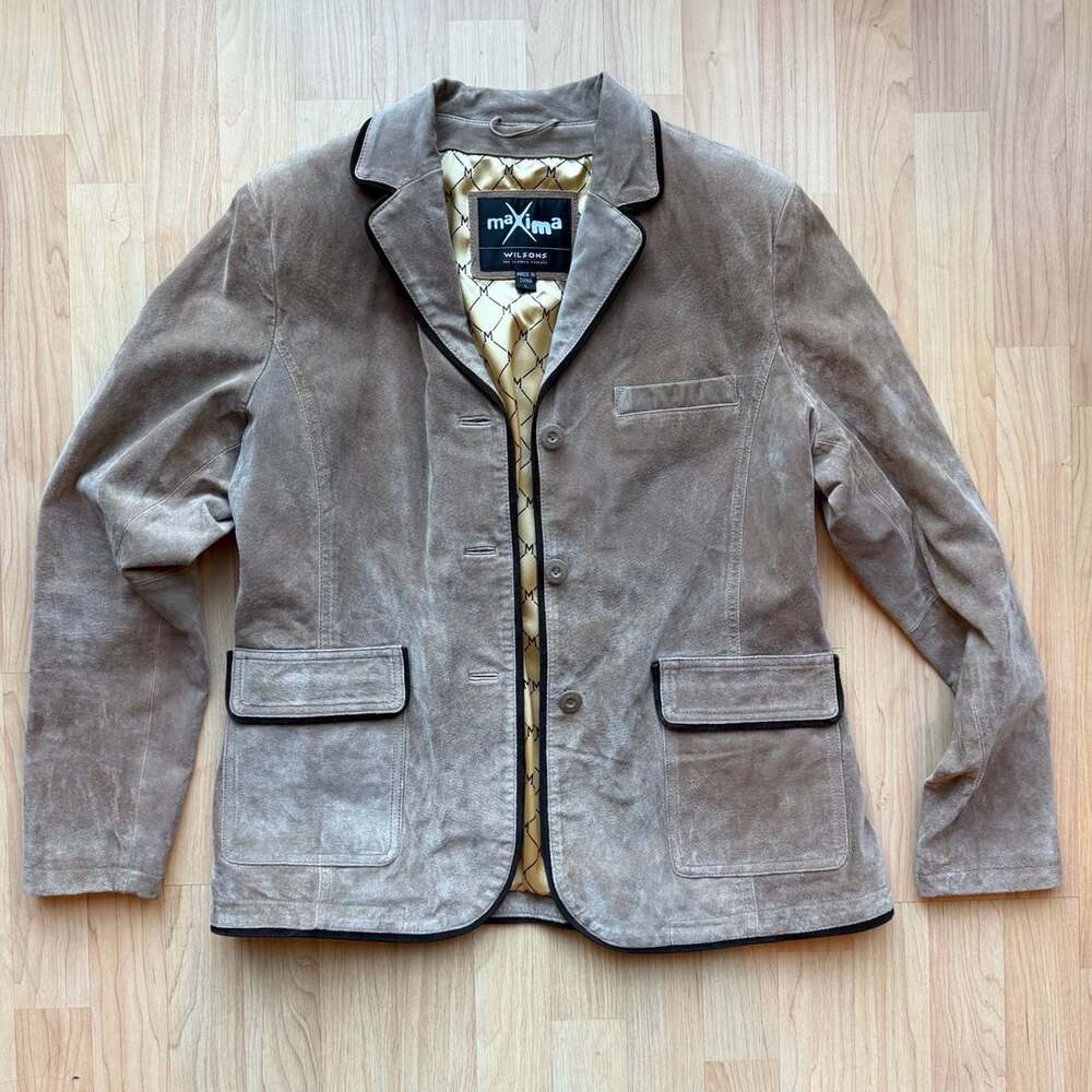 Vintage 90s Maxima Wilsons Leather Suede Blazer Jacket Large Tan Y2K Academia